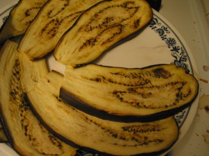 Microwaved eggplant slices