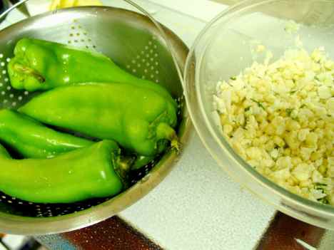 Anaheim chiles with corn and feta for stuffing