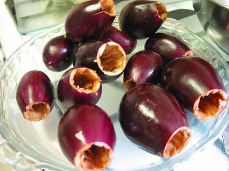 baby eggplants after coring them