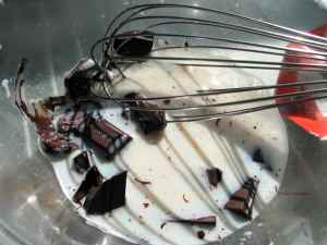 Add broken-up chocolate or chocolate chips to the hot milk