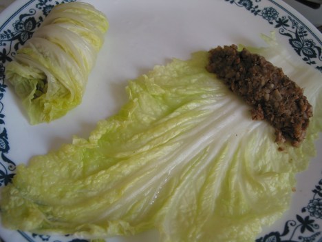 rolling stuffed cabbage