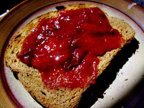 Microwave plum jam on wholewheat toast