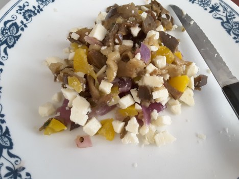 Eggplant, pepper, onion and cheese filling for borekitas