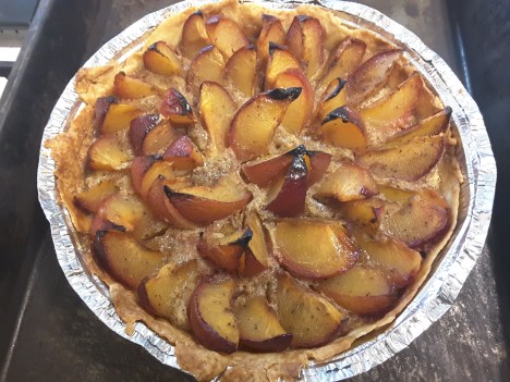 Zwetchgenkuchen or plum pie with almond filling