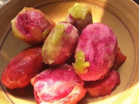 bowl of peeled cactus pears or "tunas"